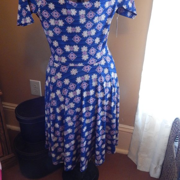 LuLaRoe "Nicole" Dress  NWT  Size L  Blue Multi-Color - Picture 2 of 7